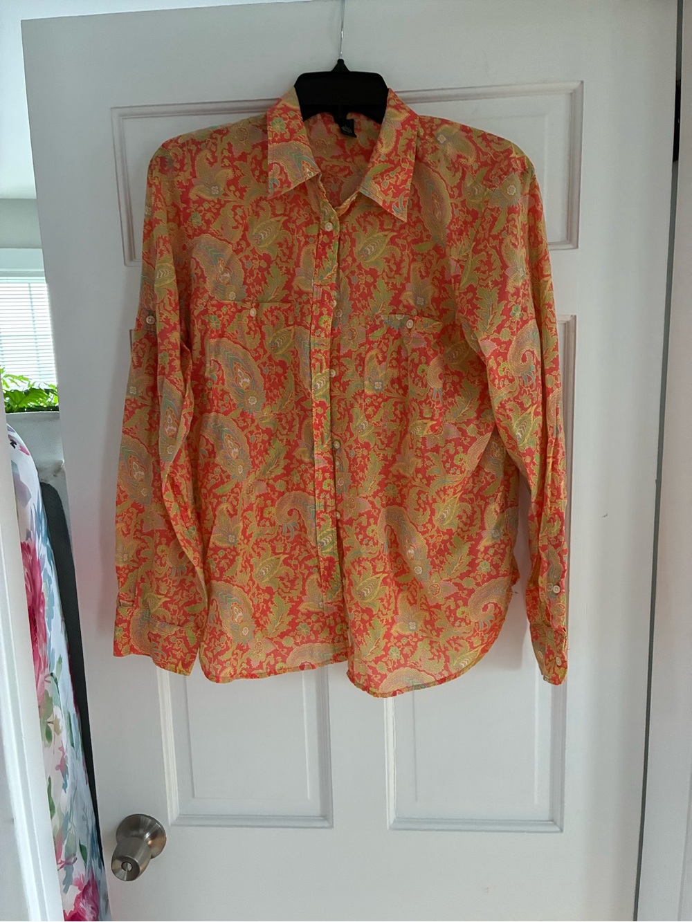 Womans Orange Paisley Button-Up Shirt